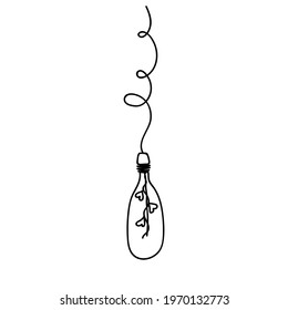 Single hand drawn light bulb. Doodle vector illustration. Isolated on a white background.