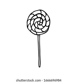 Single hand drawn lollipop. Doodle vector illustration for greeting cards, posters, stickers and seasonal design.