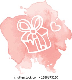 Single hand drawn lromantic present on a watercolor background for  greeting cards, posters, stickers and seasonal design. Isolated on white background. Doodle vector illustration.