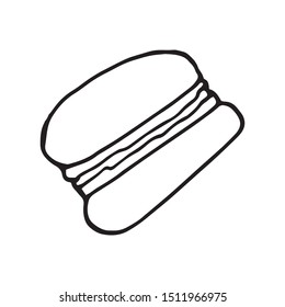 Single hand drawn macaron for greeting cards, posters, recipe, culinary design. Isolated on white background. Doodle vector illustration.