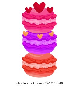 Single hand drawn macaroons for Valentine s day. Vector illustration clip art. Cute element for greeting cards, posters, stickers and seasonal design. Isolated on white background.