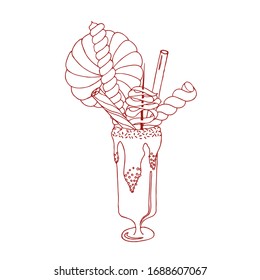 Single hand drawn milkshake. Doodle vector illustration for greeting cards, posters, stickers and seasonal design.
