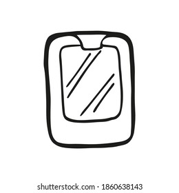 Single hand drawn mobile phone. In doodle style, black outline isolated on a white background. Funny element for card, social media banner, logo, sticker, print, design. Vector illustration.