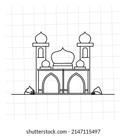 Single hand drawn mosque. Doodle mosque. vector illustration. eps 10.