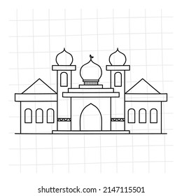 Einzelhandgezeichnete Moschee. Doodle-Moschee. Vektorgrafik. eps10.