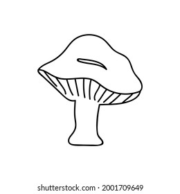 Single hand drawn mushroom for autumn decoration. Doodle vector illustration. Isolated on a white background.