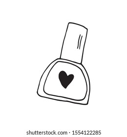 Single hand drawn nail polish for greeting cards, posters, woman design. Isolated on white background. Doodle vector illustration.