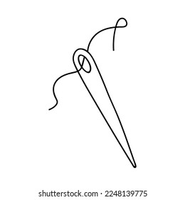 Single hand drawn needle. Doodle vector illustration. Isolated on a white background.