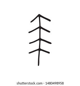 Single hand drawn New Year and Xmas tree. Doodle vector illustration for winter greeting cards, posters, stickers and seasonal design.