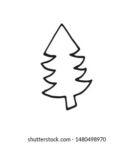 Single hand drawn New Year and Xmas tree. Doodle vector illustration for winter greeting cards, posters, stickers and seasonal design.