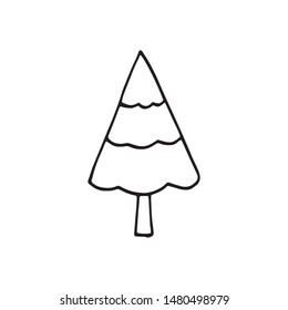 Single hand drawn New Year and Xmas tree. Doodle vector illustration for winter greeting cards, posters, stickers and seasonal design.