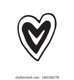 Single hand drawn New Year and Xmas heart toy. Doodle vector illustration for greeting cards, posters, stickers and seasonal design. Isolated on white background