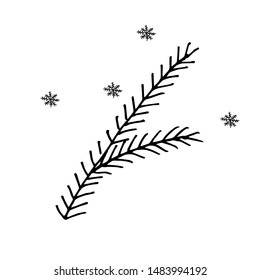 Single hand drawn New Year and Xmas tree. Doodle vector illustration for winter greeting cards, posters, stickers and seasonal design