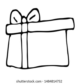 Single hand drawn New Year and Xmas gift box. Doodle vector illustration for greeting cards, posters, stickers and seasonal design. Isolated on white background. vector clipart flat gift icon