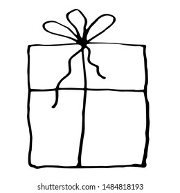 Single hand drawn New Year and Xmas gift box. Doodle vector illustration for greeting cards, posters  and seasonal design. Isolated on white background. vector clipart flat gift icon