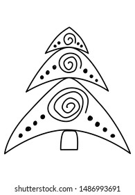 Single hand drawn new year fir tree. Doodle illustration for patterns, winter greeting cards, posters, stickers and seasonal desing. Vector EPS 10.