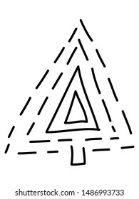 Single hand drawn new year fir tree. Doodle illustration for patterns, winter greeting cards, posters, stickers and seasonal desing. Vector EPS 10.