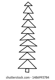 Single hand drawn new year fir tree. Doodle illustration for patterns, winter greeting cards, posters, stickers and seasonal desing. Vector EPS 10.