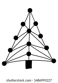 Single hand drawn new year fir tree. Doodle illustration for patterns, winter greeting cards, posters, stickers and seasonal desing. Vector EPS 10.