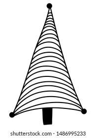 Single hand drawn new year fir tree. Doodle illustration for patterns, winter greeting cards, posters, stickers and seasonal desing. Vector EPS 10.