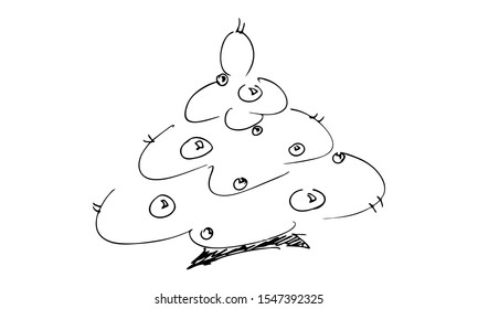 Single hand drawn New Year and Xmas tree. Doodle vector illustration for winter hollydays. Use this for greeting cards, posters, stickers? prints and seasonal design.