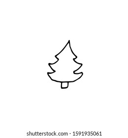 Single hand drawn New Year and Xmas tree. Doodle vector illustration for winter greeting cards, posters, stickers and seasonal design.
