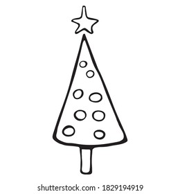 Una sola mano dibujó Año Nuevo y árbol de Navidad. Ilustración vectorial Doodle para tarjetas de felicitación de invierno, afiches, envoltura y diseño estacional.