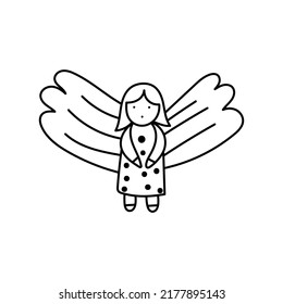 Single hand drawn New Year and Christmas angel toy. Doodle vector illustration for greeting cards, posters, stickers and seasonal design. Isolated on white background.