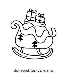 Single hand drawn New Year and Christmas gift box. Doodle vector illustration for greeting cards, posters, stickers and seasonal design. Isolated on white background.