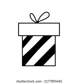 Single hand drawn New Year and Christmas gift box. Doodle vector illustration for greeting cards, posters, stickers and seasonal design. Isolated on white background.