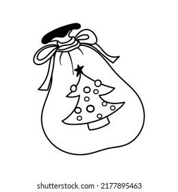 Single hand drawn New Year and Christmas gift box. Doodle vector illustration for greeting cards, posters, stickers and seasonal design. Isolated on white background.