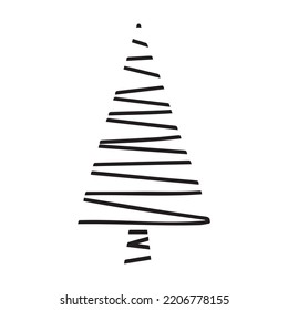 Un solo ejemplar dibujado a mano en el árbol de Año Nuevo y Navidad. Ilustración vectorial Doodle para tarjetas de felicitación de invierno, carteles, pegatinas y diseño estacional.
