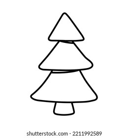 Single hand drawn New Year and Xmas doodle tree. Vector illustration for winter greeting cards, posters, stickers and seasonal design.