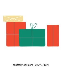 Single hand drawn New Year and Christmas gift boxes. Vector illustration for greeting cards, posters, stickers and seasonal design.