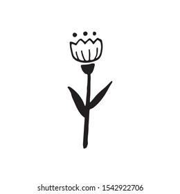 Single hand drawn ornamental flower for autumn decoration. Doodle vector illustration. Isolated on white background