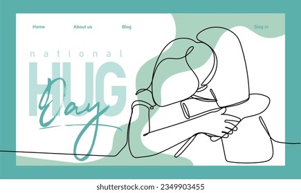 Single hand drawn outline continuous of Web banner or landing page with a concept hug day and happy family relationship. Vector colorful illustration. Vector illustration