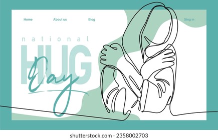 Single hand drawn outline continuous of Web banner or landing page with a concept hug day and happy family relationship. Vector colorful illustration. Vector illustration