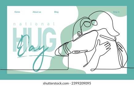 Single hand drawn outline continuous of Web banner or landing page with a concept hug day and happy family relationship. Vector colorful illustration. Vector illustration	