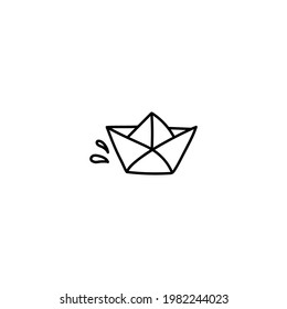 Single hand drawn paper boat. Doodle vector illustration. Isolated on a white background. Summer vibe