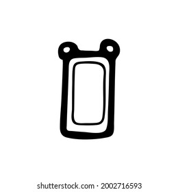 Single hand drawn phone case stylized as a frog. Doodle vector illustration. Isolated on a white background. Goblincore style