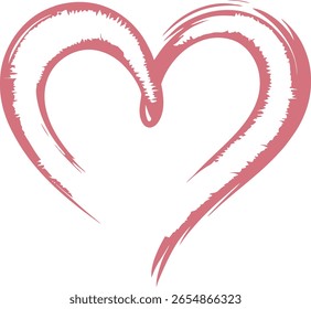 A single hand drawn pink heart shape with a textured brush stroke on a white background