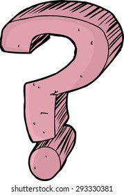 Single hand drawn pink question mark over white background