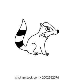 Single hand drawn raccoon. Doodle vector illustration. Isolated on a white background. Goblincore style