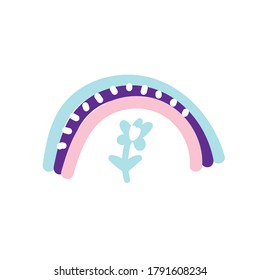 Single hand drawn rainbow vector. Doodle rainbow in scandinavian style.