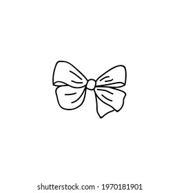 Single hand drawn ribbon bow. Doodle vector illustration. Isolated on a white background