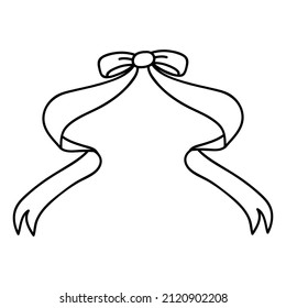 Single hand drawn ribbon bow. Doodle vector illustration. 