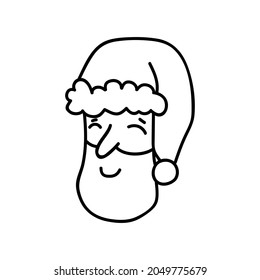 Single hand drawn Santa Claus head. Doodle vector illustration. Isolated on a white background.