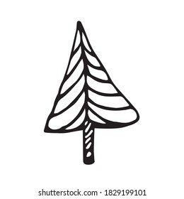 Single Hand Drawn Scandi Christmas Tree. Doodle Vector Illustration For Winter Greeting Cards, Posters, Wrapping And Seasonal Design.