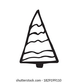 Single Hand Drawn Scandi Christmas Tree. Doodle Vector Illustration For Winter Greeting Cards, Posters, Wrapping And Seasonal Design.