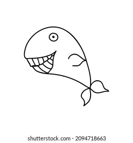 Single hand drawn shark. Doodles vector illustration. Funny animals.